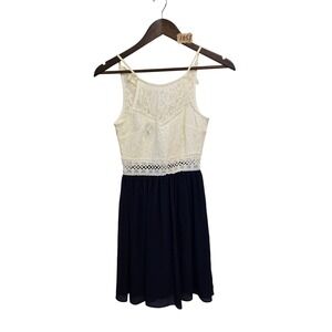 By‎ & By Womens Lace Chiffon Fit Flare Dress Navy Cream Sleeveless Size 1